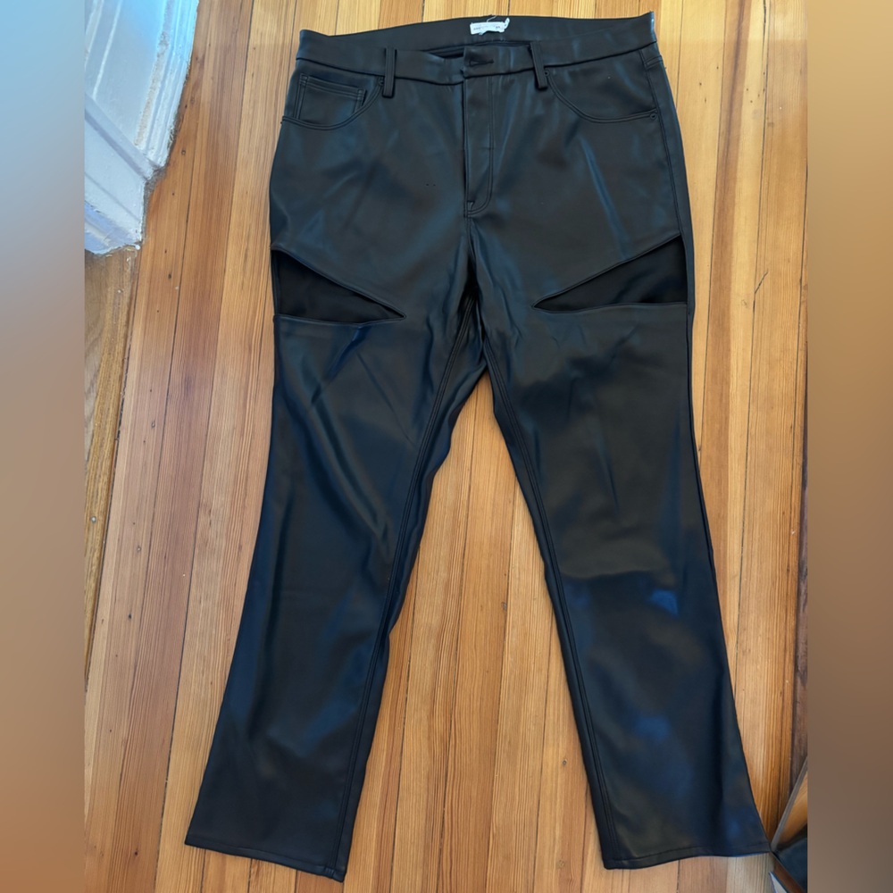 Good American Straight Leg Leather Pants with thigh cut outs